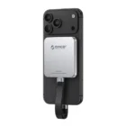ORICO K20 Mini 2TB silver magnetic portable SSD attached to the back of an iPhone with short flat USB-C cable
