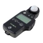 Minolta Auto Meter IV F professional light meter with digital LCD display, analog scale, 270-degree rotating receptor head, black body